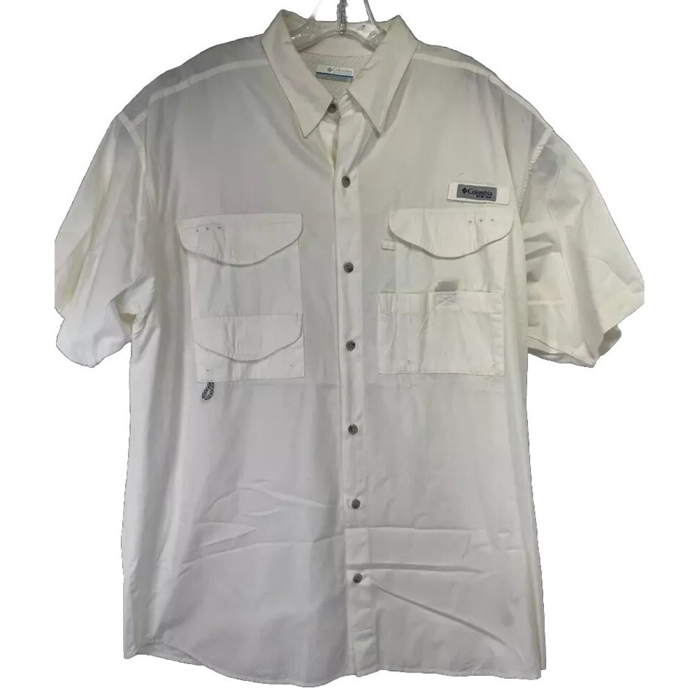 Columbia PFG Mens Large Cream Color Button Up Vented Fishing  Shirt (S16) NW/OTs